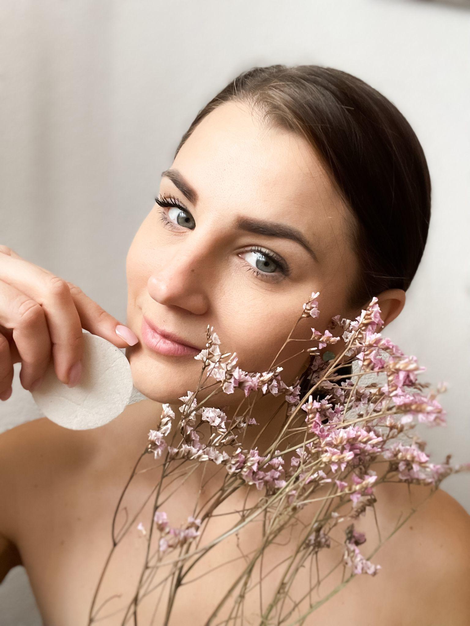 woman with flowers and makeup