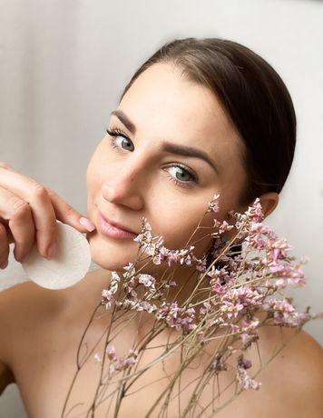 woman with flowers and makeup