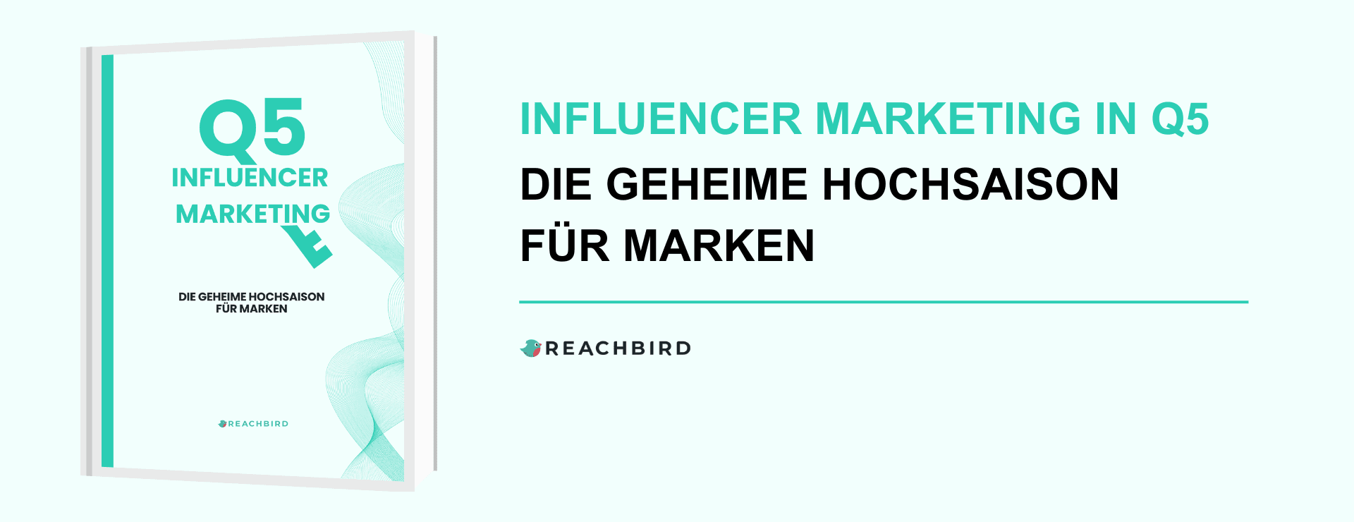 Cover and promotional text for a marketing guide, titled "Q5 Influencer Marketing," available from Reachbird.